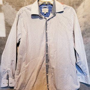 Mens Construct Button Up Dress Shirt Polka Dot Long Sleeve Stretch Slim Fit 16.5